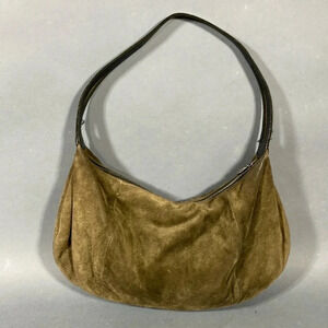 Suede shoulder bag / crescent bag / purse olive & black with inner zip pouch